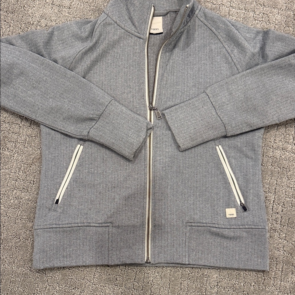 Vuori Women's Small Herringbone Full Zip Jacket Stretch Fleece Black White